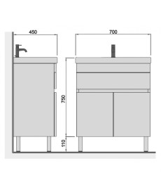Тумба напольная Мойдодыр City White 70 с раковиной Cosmopolitan ДСП белый глянец 00-0008074