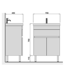 Тумба напольная Мойдодыр City White 70 с раковиной Vivace ДСП белый глянец 00-0008752