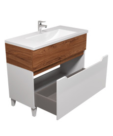 Тумба підлогова Мийдодир Colibri 100 з раковиною Cosmo ДСП/МДФ білий глянець/французький горіх 00-00004271