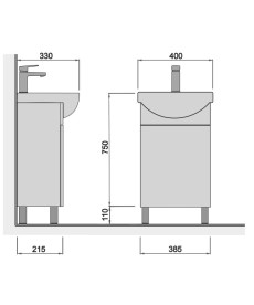 Тумба напольная Мойдодыр Фокус 40 см с раковиной Solo ДСП/МДФ белый глянец 00-0008391