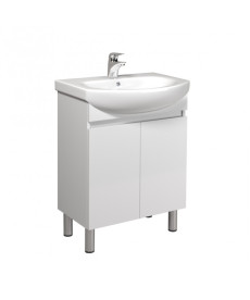 Тумба напольная Мойдодыр Фокус 60 см с раковиной Runa/Лотос ДСП/МДФ белый глянец 00-00004132