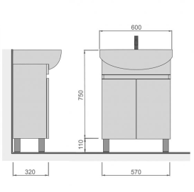 Тумба напольная Мойдодыр Фокус 60 см с раковиной Runa/Лотос ДСП/МДФ белый глянец 00-00004132