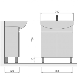 Тумба підлогова Мийдодір Фокус 70 см з раковиною Runa/Лотос ДСП/МДФ білий глянець 00-00001862