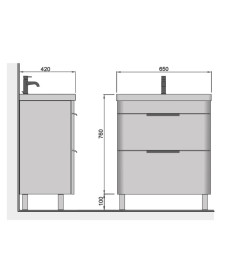 Тумба напольная Мойдодыр Iris 65-A с раковиной Fenova ДСП/МДФ белый глянец 00-0009279