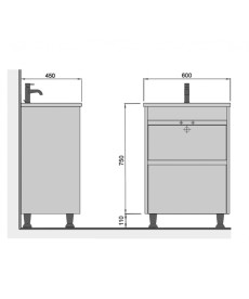 Тумба напольная Мойдодыр Prime 60 с раковиной Vivace ДСП/МДФ белый глянец 00-0008655