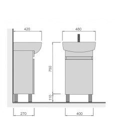 Тумба напольная Мойдодыр Temp 50 с раковиной Solo ДСП/МДФ белый глянец 00-0008563