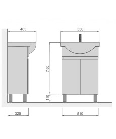 Тумба напольная Мойдодыр Temp 55 с раковиной Freja ДСП/МДФ белый глянец 00-0008085