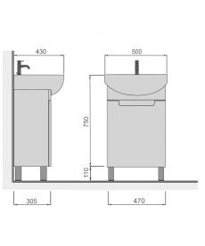 Тумба напольная Мойдодыр Tetris White 50 с раковиной Runa ДСП/МДФ белый глянец 00-0008036