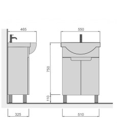 Тумба напольная Мойдодыр Tetris White 55 с раковиной Freja ДСП/МДФ белый глянец 00-0008037
