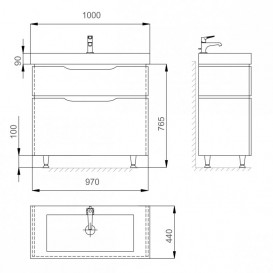 Тумба для підлоги Sanwerk Alessa 100х44 см з раковиною Принц білий MV0000347