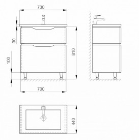 Тумба напольная Sanwerk Alessa 70х44 см с раковиной Канте белый/венге MV0000601