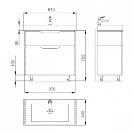 Тумба для підлоги Sanwerk Alessa 90х44 см з раковиною Принц білий MV0000345
