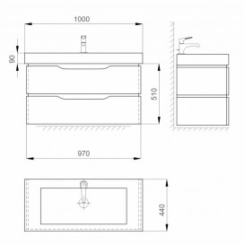 Тумба подвесная Sanwerk Alessa Air 100х44 см с раковиной Принц белый MV0000365