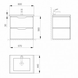 Тумба підвісна Sanwerk Alessa Air 60х44 см з раковиною Канті білий MV0000636