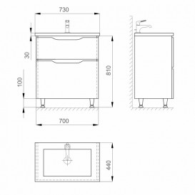 Тумба напольная Sanwerk Liga 70х44 см с раковиной Канте белый/мессина MV0000642