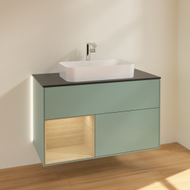 Тумба под раковину Villeroy & Boch Finion 100х50,1 см с подсветкой МДФ оливковый матовый лак/стекло черное матовое G242PCGM