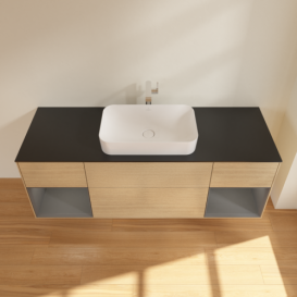 Тумба під раковину Villeroy & Boch Finion 160х50,1 см із підсвічуванням МДФ шпон дуба/скло чорне матове F332GKPC