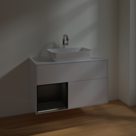  	Тумба под раковину Villeroy & Boch Finion 100х50,1 см с подсветкой МДФ глянцевый белый лак/стекло белое матовое F771PDGF