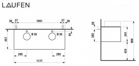 Тумба під 2 раковини Laufen Sonar 120 см з 2 отворами під раковину та змішувач МДФ/ДСП/керамограніт білий матовий/чорний мармур H4054280341431