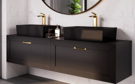 Тумба під раковину Besco Dexa 60х50 см МДФ чорний/золота ручка SUD-654-CZ