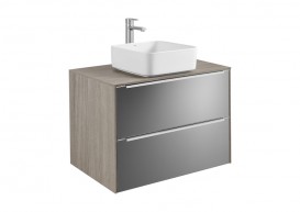 Тумба під раковину-чашу підвісна Roca Inspira 80х49.8 см з двома ящиками МДФ дуб / темне дзеркальне скло A851080403