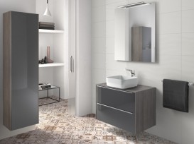 Тумба під раковину-чашу підвісна Roca Inspira 80х49.8 см з двома ящиками МДФ дуб / темне дзеркальне скло A851080403