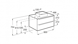 Тумба під раковину-чашу підвісна Roca Inspira 80х49.8 см з двома ящиками МДФ дуб / темне дзеркальне скло A851080403