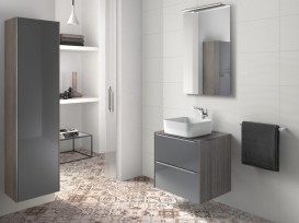 Тумба під раковину-чашу підвісна Roca Inspira 60х49.8 см з двома ящиками МДФ дуб / темне дзеркальне скло A851079403