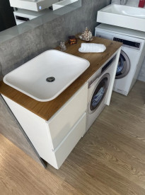 Тумба під раковину Fancy Marble Ali 1200 без раковини з боковою стінкою МДФ/шпон білий/дерево 14012012200