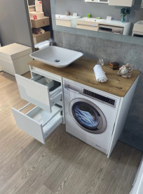 Тумба под раковину Fancy Marble Ali 1300 без раковины без боковой стенки МДФ/шпон белый/дерево 14113012200