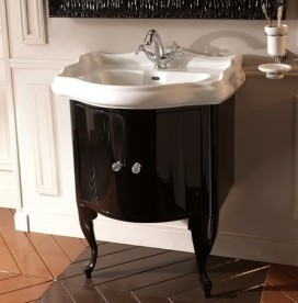 Тумба под раковину Kerasan Retro 69 см чёрный глянцевый ручки кристалл хром 7361K1