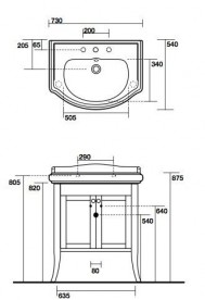 Тумба під раковину Kerasan Retro 73 см масив дерева горіх 734940