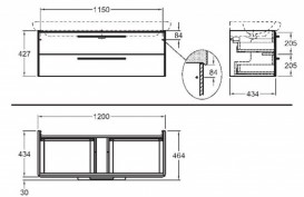 Тумба під раковину Kolo Life 120 з двома ящиками сірий глянець 89472000