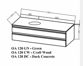 Тумба под раковину Kolpa San Alexis OA 120 1200x500x342 мм МДФ темный бетон столешница Kerrock 547240