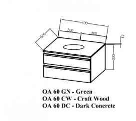 Тумба под раковину Kolpa San Alexis OA 60 600x500x342 мм МДФ темный бетон столешница Kerrock 547170