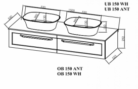 Тумба под раковину Kolpa San Blanche OB 150 подвесная 53х150х29.2 см МДФ/ДСП антрацит со столешницей Kerrock белый 547730