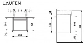 Тумба под раковину Laufen Space подвесная 43,4х40,8 см HPL темный вяз H4101021601031