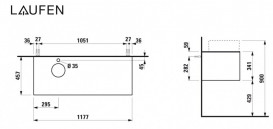 Тумба под раковину Laufen Sonar 120 см с отверстием слева под раковину и смеситель МДФ/ДСП/керамогранит белый матовый/черный мрамор H4054260341431