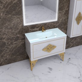 Тумба под раковину Marsan Christine 1000 МДФ белый/золото Christine1000whiteg