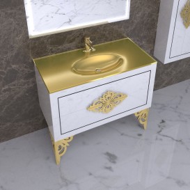 Тумба под раковину Marsan Christine 1000 МДФ белый/золото Christine1000whiteg