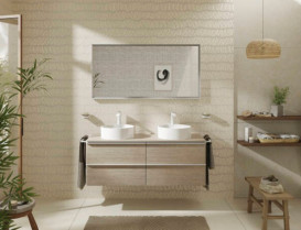 Тумба під раковину Hansgrohe Xelu Q 136х55 см МДФ натуральний дуб ручки матовий білий 54088700