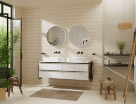 Тумба під раковину Hansgrohe Xelu Q 156х55 см МДФ глянсовий білий ручки матовий чорний 54090670