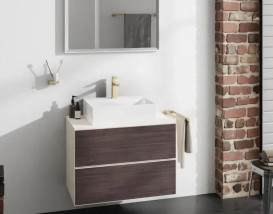 Тумба под раковину подвесная Hansgrohe Xevolos E 78х55,5 см песочно-бежевый матовый/темный дуб 54188730