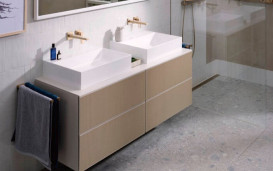 Тумба под раковину подвесная Hansgrohe Xevolos E 157х55,5 см песочно-бежевый матовый/узорчатая бронза 54200390