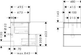 Тумба під раковину підвісна Hansgrohe Xelu Q 48х47,5 см МДФ темний горіх ручка матовий чорний 54022670