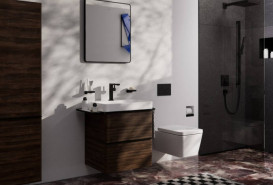 Тумба под раковину подвесная Hansgrohe Xelu Q 58х47,5 см МДФ темный орех ручка матовый черный 54026670