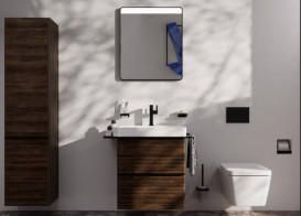 Тумба под раковину подвесная Hansgrohe Xelu Q 58х47,5 см МДФ темный орех ручка матовый черный 54026670