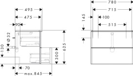 Тумба под раковину подвесная Hansgrohe Xelu Q 78х47,5 см МДФ темный орех ручка хром 54030000