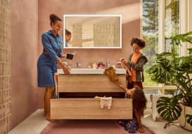 Тумба під раковину підвісна Hansgrohe Xelu Q 118х47,5 см МДФ натуральний дуб ручка хром 54037000