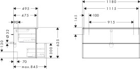 Тумба под раковину подвесная Hansgrohe Xelu Q 118х47,5 см МДФ темный орех ручка матовый черный 54038670